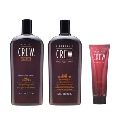 American Crew Daily Moisturizing Shampoo 1000ml, Conditioner 1000ml and Light Hold Gel 390ml