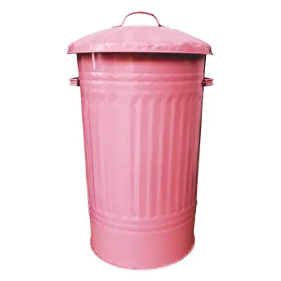 Retro Dustbin Rubbish Animal Feed Bin - Tall Baby Pink Steel Bin 45L