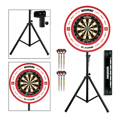 Darts Set with Stand + Winmau Blade Dartboard + Red Surround + Darts