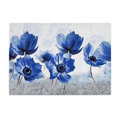 Poppy's Flower Blue British Kitchen Worktop Protector Saver Glass Chopping Board