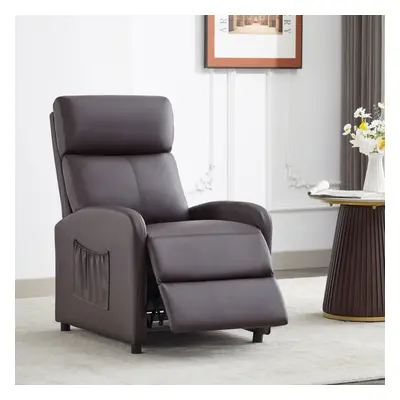 (BROWN PU) Push Back Recliner Chair w/Lumbar Support, Padded Backrest and Side Pocket