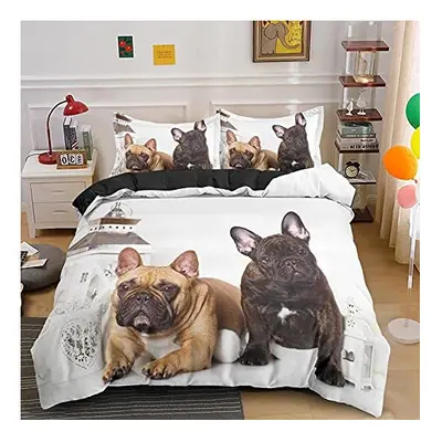 Double Bedding Duvet Set French Bulldog Dog - 110gsm Washed Microfiber Duvet Cover Sets with Zip