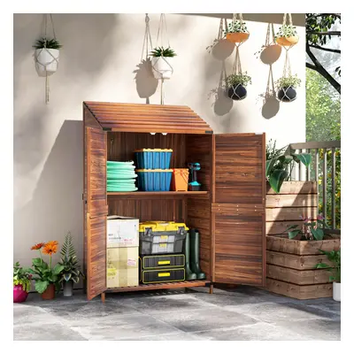 Outsunny Wooden Garden Storage Shed w/Double Doors and Shelves, Mixed-Brown