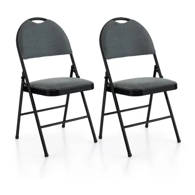 2-Piece Folding Chair Set w/ Cushioned Seat and Back Black