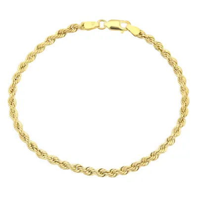 Jewelco London 9ct Yellow Gold Rope Chain Bracelet 3.5mm 7.5 inch 19cm - 060AXLHVC7.5