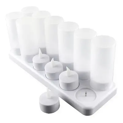 Rechargeable Flameless Candle,12 Pcs Yellow Light LED Flickering Tea Lights&12 Frosted Cups,With