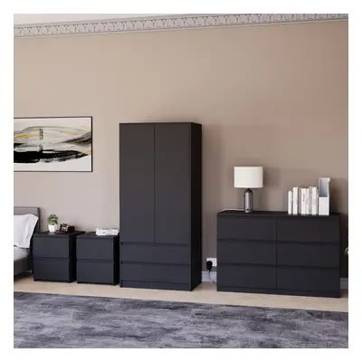 (Black) Denver Piece Bedroom Set Drawer Chest Wardrobe