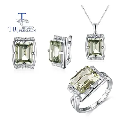 (green, us ring size 8#) Natural Green Amethyst Jewelry Set Oct 9*11mm Necklace Earrings Rings S