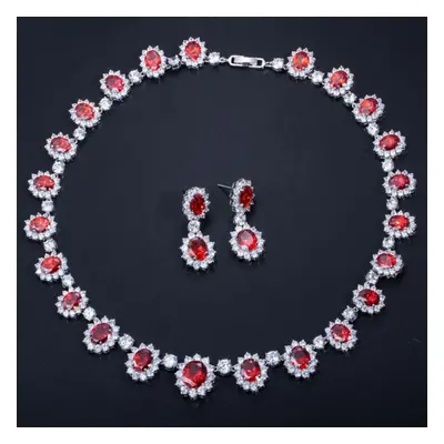 (ruby) Cmm High Quality Emerald Color Zirconia Women&apos;s Party Jewelry Earrings Necklace Set