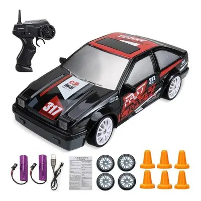 (Black and Red) 2.4G High speed Drift Rc Car 4WD Toy Remote Control AE86 Model GTR Vehicle Car R