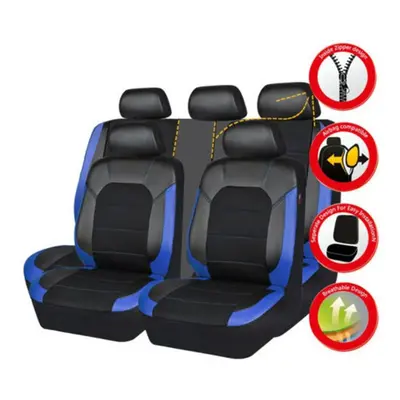 (blue) Pu Leather Car Seat Covers Universal Full Synthetic Set Full Seat Covers