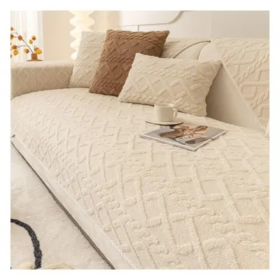 (beige, W110 x L240cm 1pc) Morse Soft Winter Warm Plush Sofa Covers Slipcovers Sofa Towel Non-sl