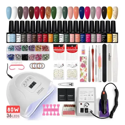 (R-06) Phoenixy Gel Nail Starter Kit Colors Gel Nail Polish 80w Uv Led Lamp Nail Dryer Top Base 