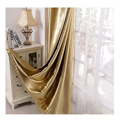 1 Pair Room Darkening Shiny Gold Curtains for Living Room Bedroom Eyelet Golden Curtains for Win