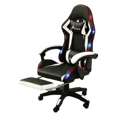 (White) Degree Swivel LED Gaming Chair with Footrest