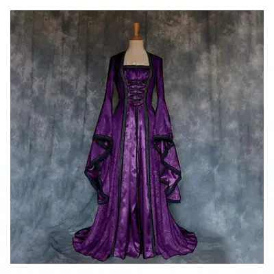 (purple, XL) Dress For Women Halloween Costumes Pirate Dress Adjustable Lace Irish Retro Gown Lo