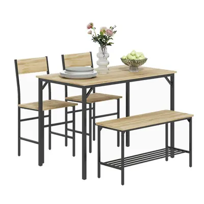 HOMCOM Dining Table and Chairs Set of with Chairs Bench for Kitchen Natural