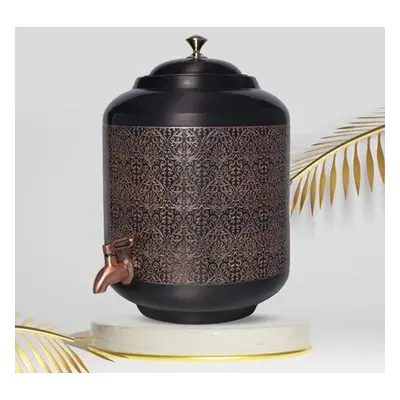 Copper Carving Water Dispenser Matka Vessels Container Pot With Stainless Steel Tap Litre Ayurve