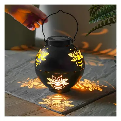 19cm Solar Power Hanging Bee Silhouette LED Lantern Warm White | Garden Outdoor