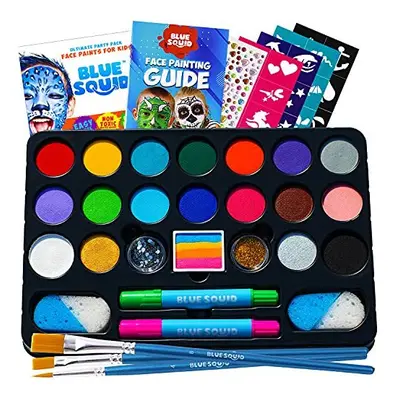 Blue Squid Face Paint Kit for Kids - Colors, 160pcs, Ultimate Face Painting Kit, Stencils, Gems,