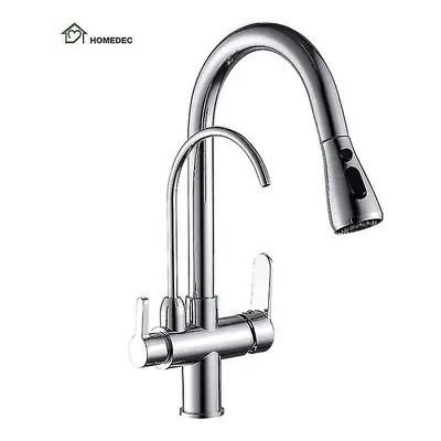 (Chrome) Way Modern Matt Black Chrome Drinking Brass Mixer Tap Filter Black Pull Out Kitchen Sin