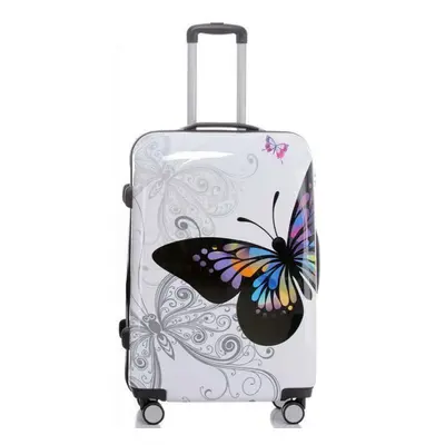 (White, Large) Hampton & Stewart Butterfly Hard Shell Suitcase