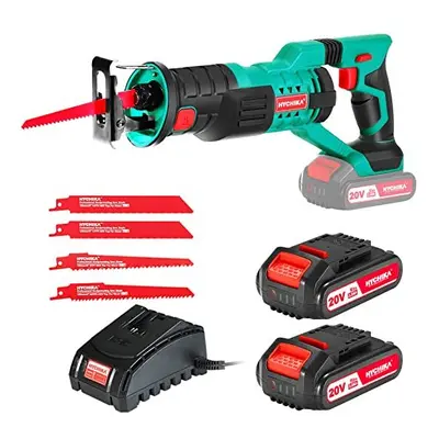 Reciprocating Saw, HYCHIKA 18V Cordless Saw with 2x2000mAh Batteries, 0-2800rpm Variable Speed E