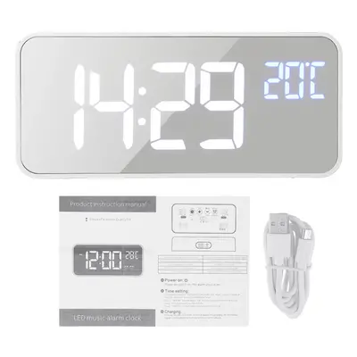 (Silver) 5V 1A Digital Mirror Music LED Clock with Voice Control Two sets of Alarm Switches