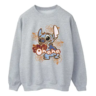 (L, Sports Grey) Disney Womens/Ladies Lilo And Stitch Ohana Orange Hibiscus Sweatshirt