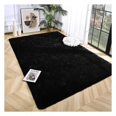 (200cm x 290cm (6ft 7" x 9ft 6"), Black) Non Slip Rugs Shaggy Thick Large Living Room Rugs Bedro