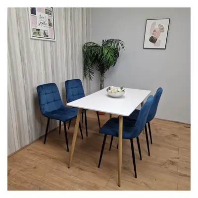 Wooden Dining Table Set for White Wooden Table and Blue Chairs