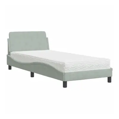 (light grey) vidaXL Bed with Mattress Bed Base Home Mattress Foundation Bedstead Velvet