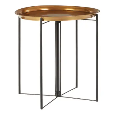 Contemporary Large Brass And Black Finish Side Table, Round Top Small Lounge Table, Sleek Bed Si