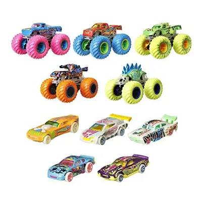 Hot Wheels Monster Trucks Glow in the Dark Bundle - Includes Monster Trucks and 1:64 Scale Cars 