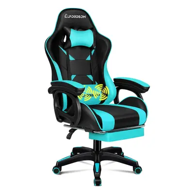 (Black & Cyan) ELFORDSON Gaming Office Chair Racing Massage Computer Footrest