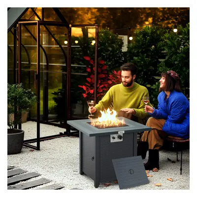 Outsunny Outdoor Propane Gas Fire Pit Table w/ Lid and Lava Rocks Dark Grey