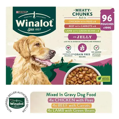 96 x 100g Winalot Wet Dog Food Meaty Chunks Mixed In Jelly Grain Free, 8M-6Y