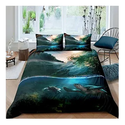 Ocean Duvet Cover Set 3D Sea Turtle Printed Bedding Set for Kids Boys Adults Sea Wave Nature Com