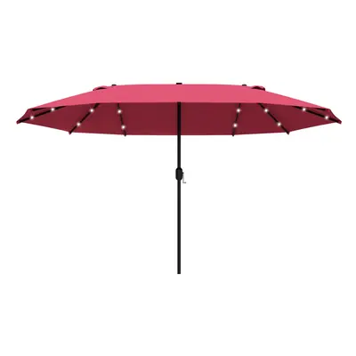 Outsunny 4.4m Double-Sided Sun Umbrella Patio Parasol Solar Lights Wine Red