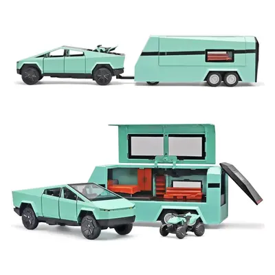 (green, 1/32-Size:35*7*7.5cm) 1/32 Tesla Toy Diecast Metal Pickup Trailer Rv Model Kit,toy Truck