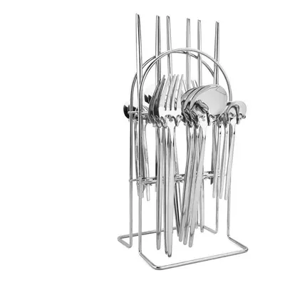 (silver) 24pcs Mirror Western Cutlery Set With Luxury Cutlery Storage Rack Include Knife Fork Sp