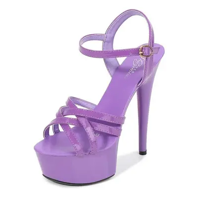 (purple, 36) Catwalk Artifact Model High Heels Fine With Sexy Black Platform 15cm Heels Ultra-hi