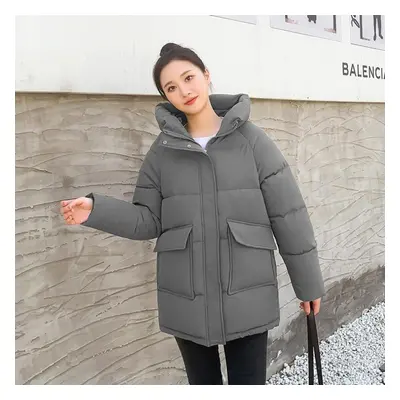 (gray, S) Autumn Winter Thicken Warm Parka Women Casual Sweety Solid Color Big Pocket Loose Shor