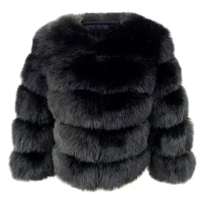 (M, Black) Women's Faux Fur Coat Short Artificial Fur Overcoat Solid Thick Outerwear Shaggy Park