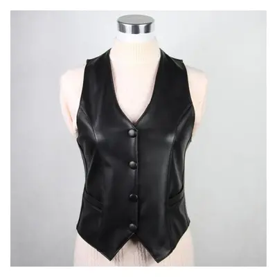 (as the picture, XL) Elegant Warm Winter Sleeveless Jacket Women Softskin Leather Vest Casual Sl