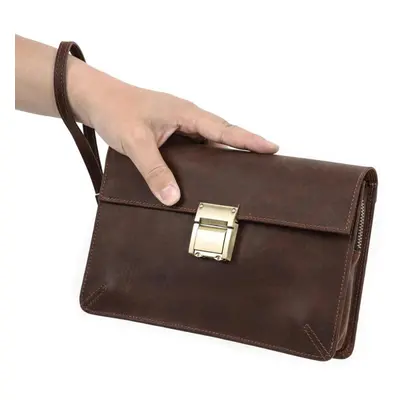 (coffee) Genuine Leather Men Clutch Bag Luxury Male Handbag Large Capacity Bag High Quality