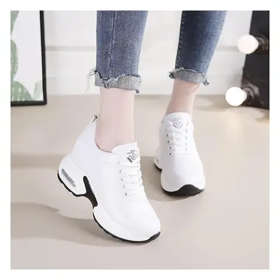 (white, 36) Fujin Genuine Leather White Comfy Height Sneakers Women Heels Casual Shoes Platform 