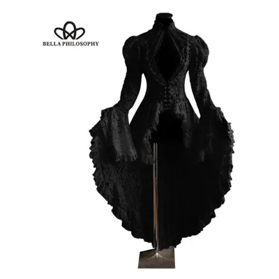 (black, M) European American Retro Style Palace Party Lace Clothing Dress Palace Style Stitching