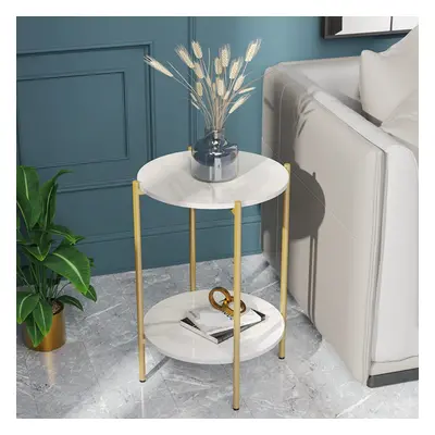 (Gold) 2-Tier Marble Table Round Coffee End Side Table