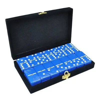 Domino Double Blue Jumbo Tournament Professional Size with Spinners in Elegant Black Velvet Box.